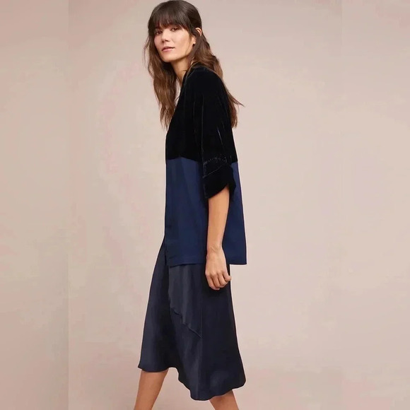 Anthropologie Tina & Jo Navy Blue Timeless Velvet Silk Cardigan Sweater Size S - Picture 7 of 7